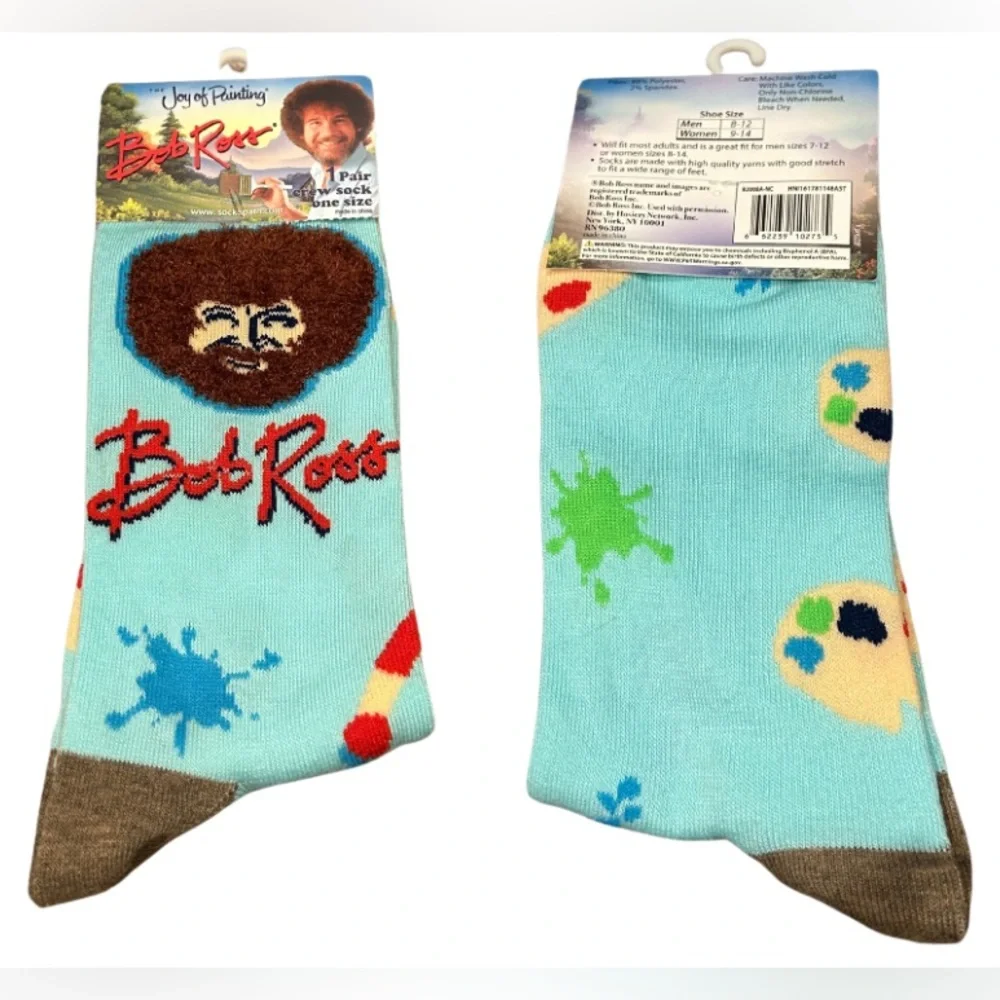 Bob Ross Art Graphic Crew Socks | 1 Pair | NWT | O/S Unisex Adult
